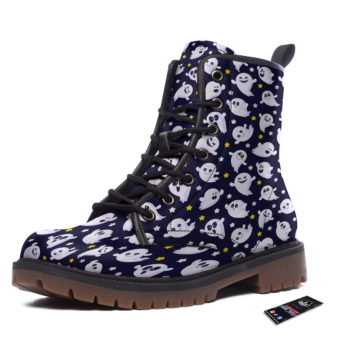 Halloween Cute Ghost Emoji Print Pattern Work Boots-grizzshop