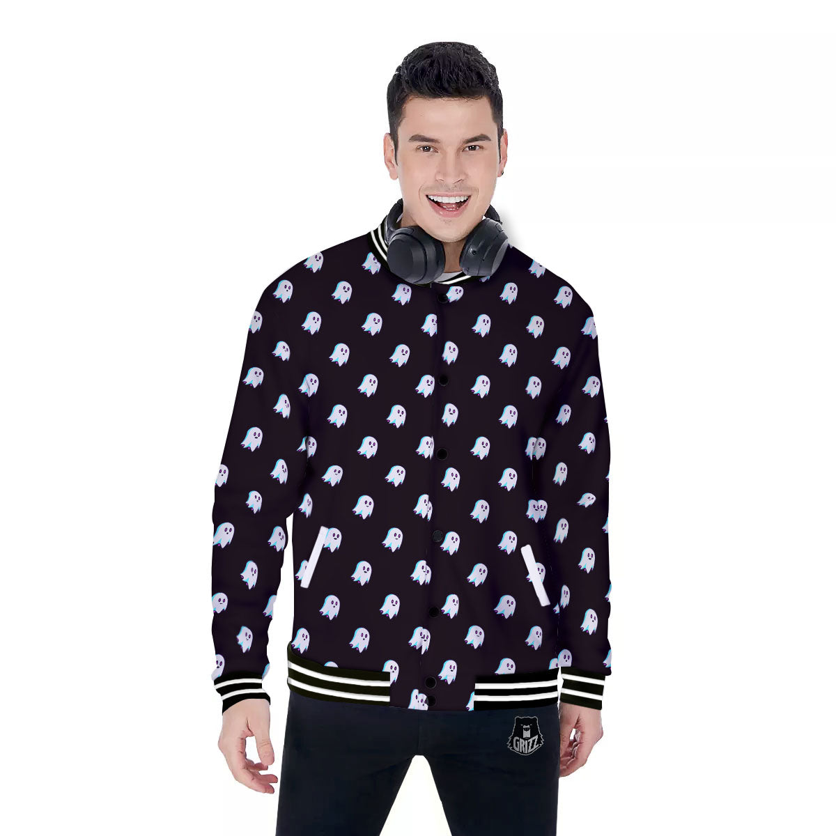 Halloween Ghost Little Print Pattern Baseball Jacket-grizzshop