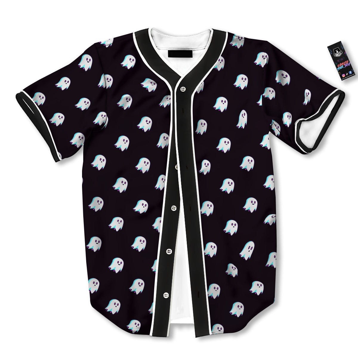 Halloween Ghost Little Print Pattern Baseball Jersey-grizzshop
