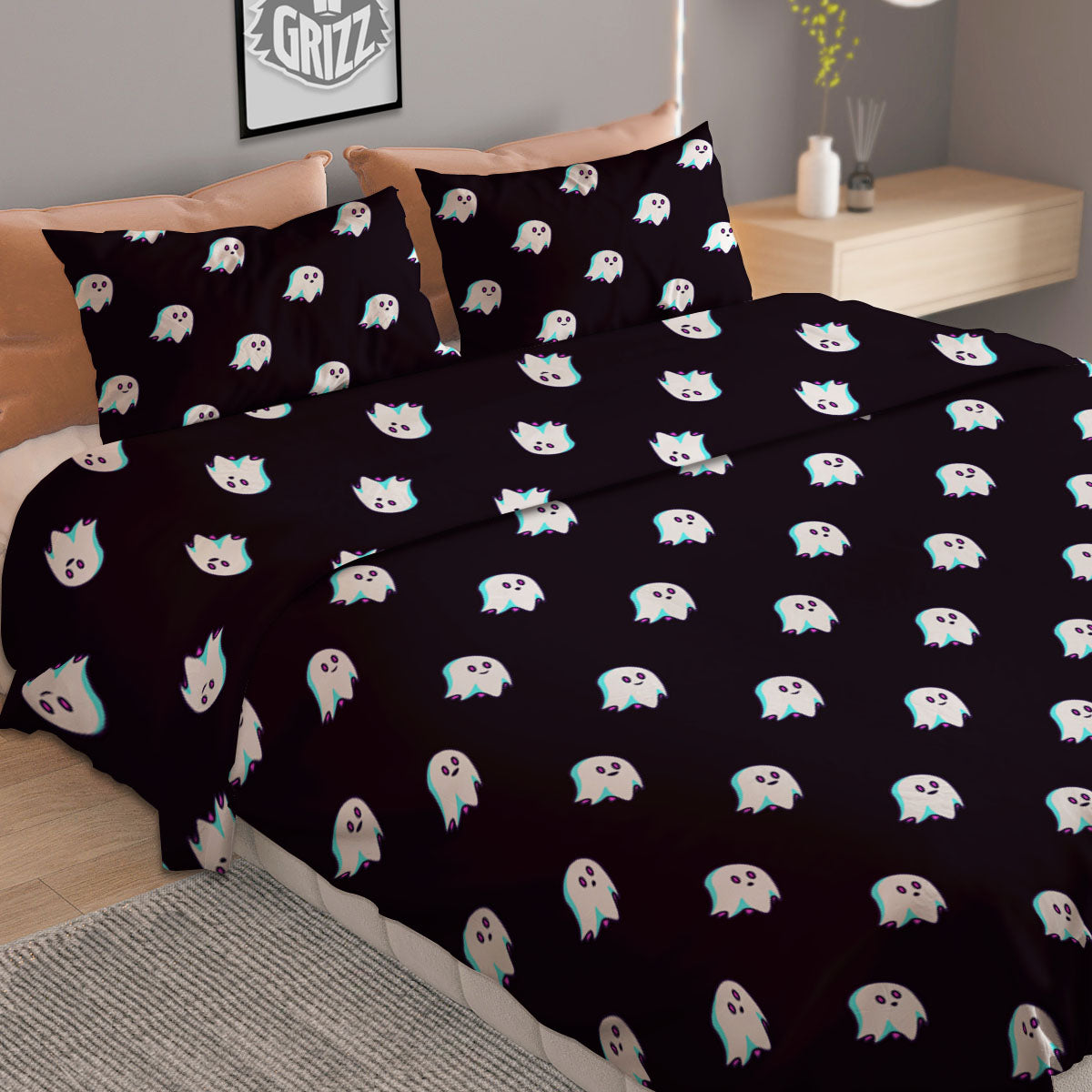 Halloween Ghost Little Print Pattern Duvet Cover Bedding Set