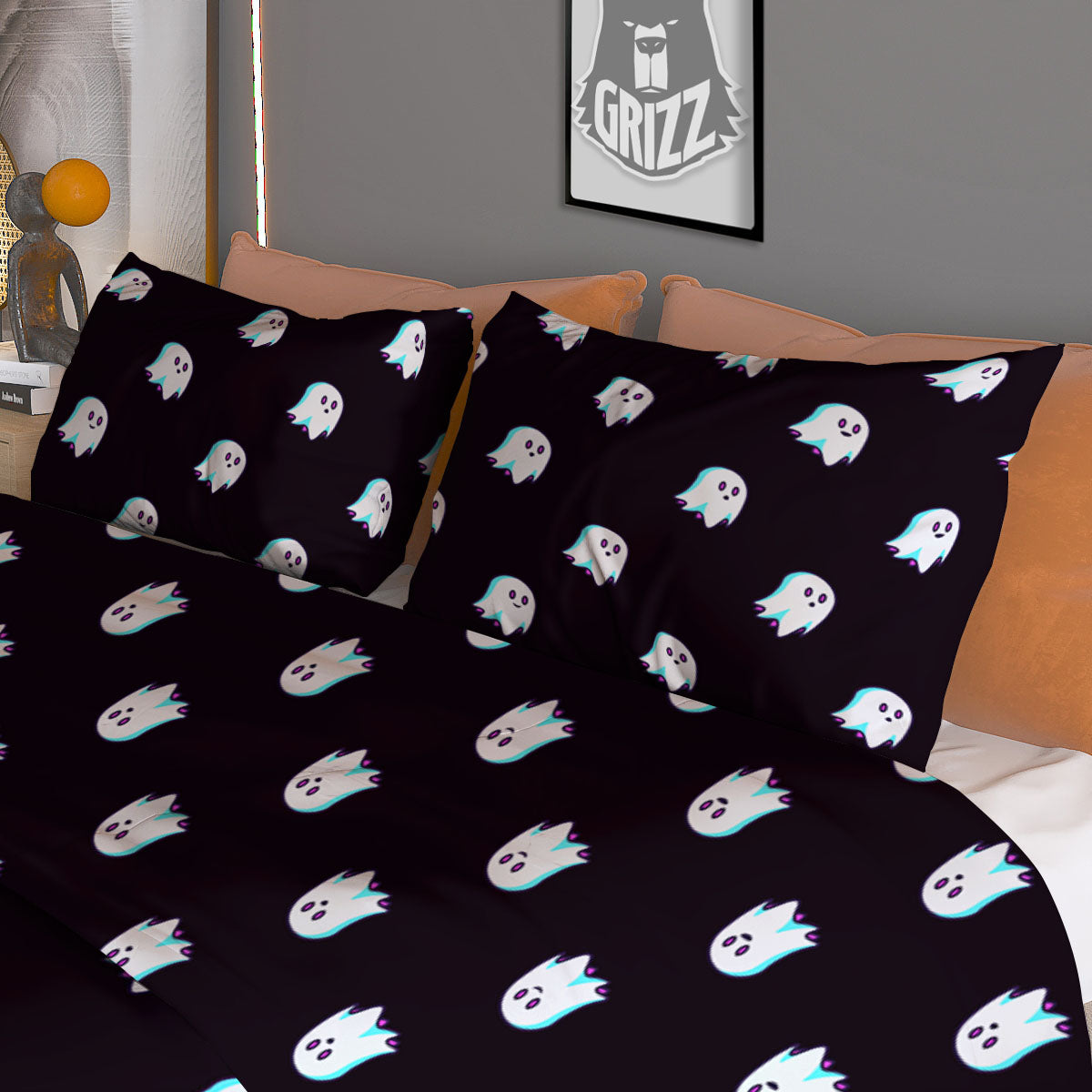 Halloween Ghost Little Print Pattern Duvet Cover Bedding Set