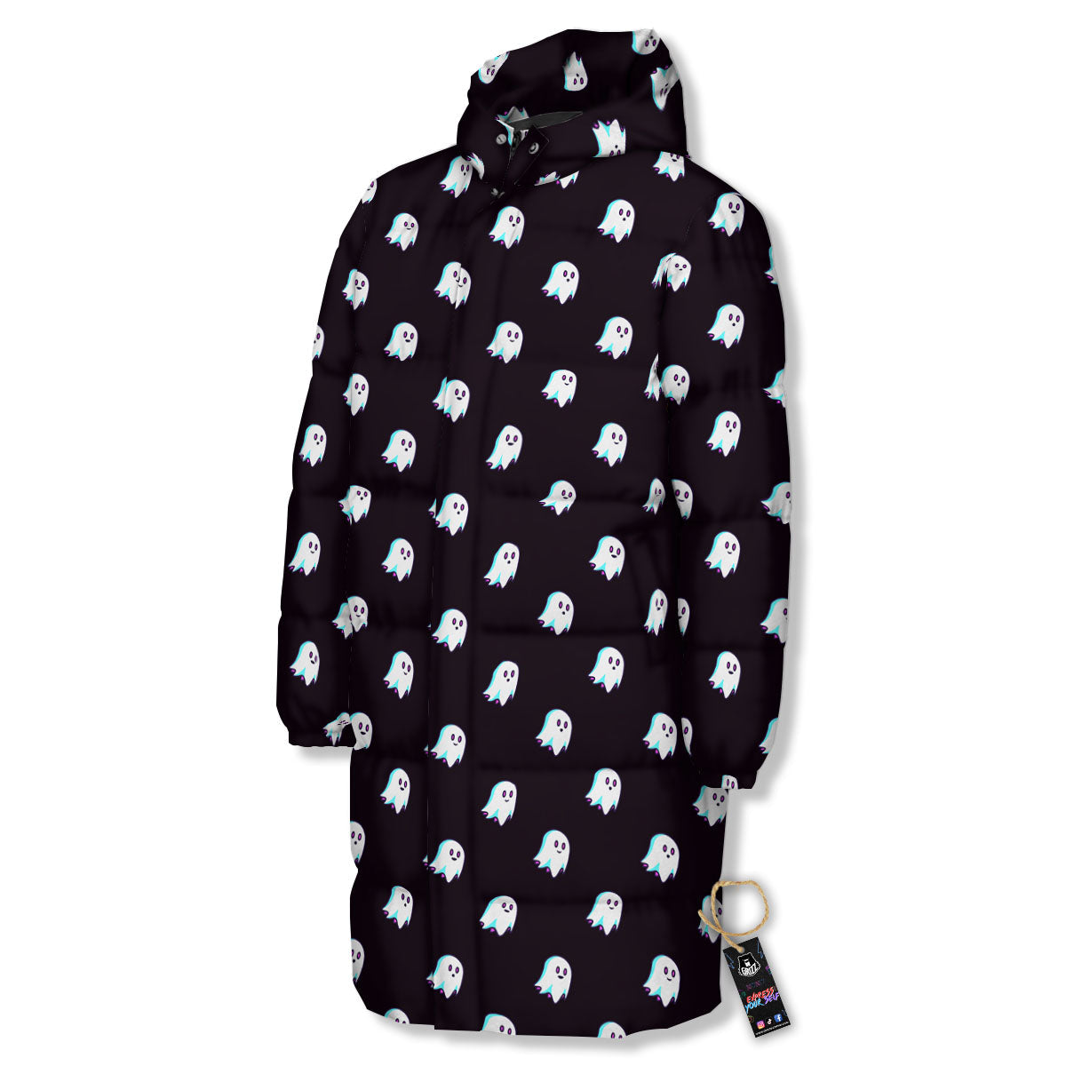 Halloween Ghost Little Print Pattern Long Down Jacket-grizzshop