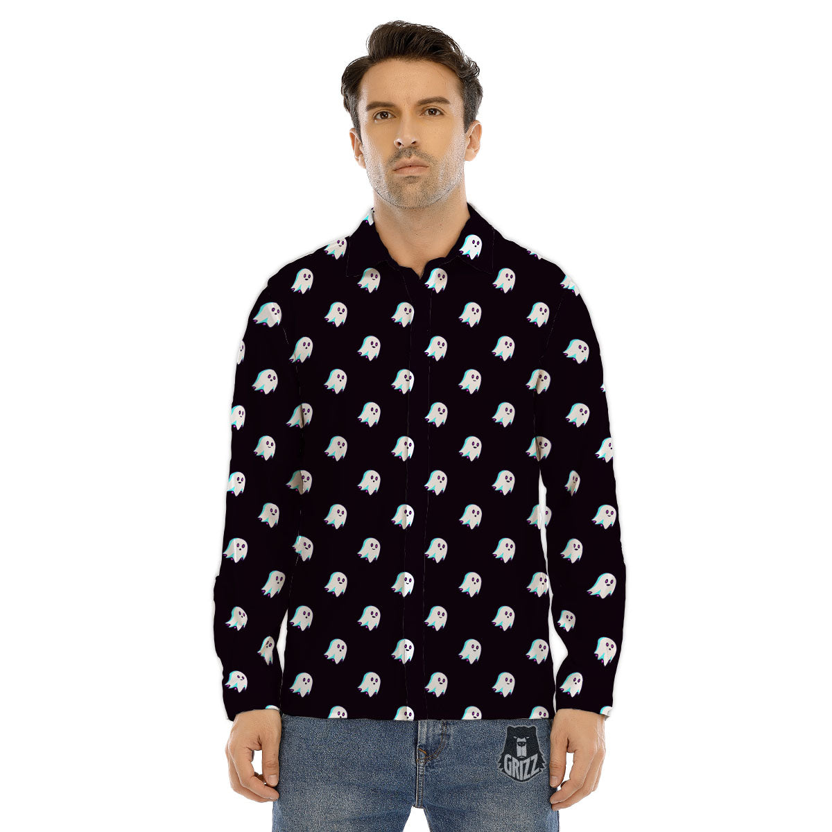 Halloween Ghost Little Print Pattern Men's Dress Shirts-grizzshop