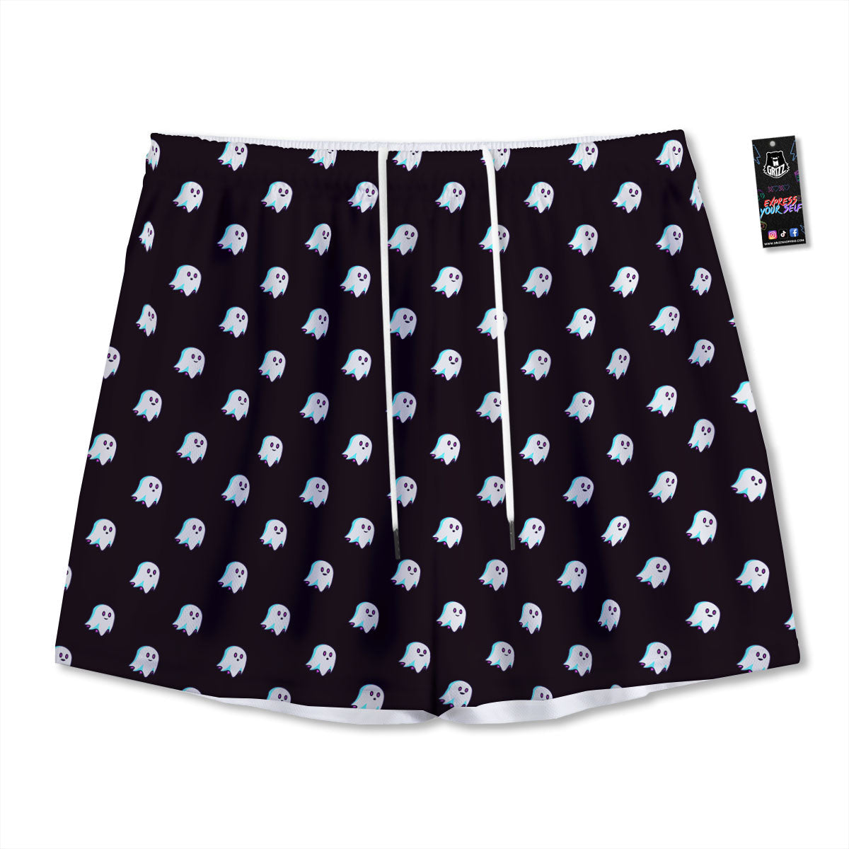 Halloween Ghost Little Print Pattern Mesh Shorts
