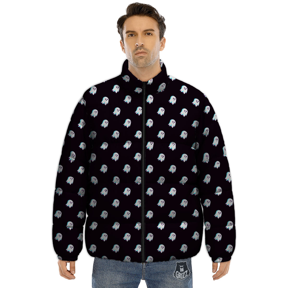 Halloween Ghost Little Print Pattern Puffer Jacket-grizzshop