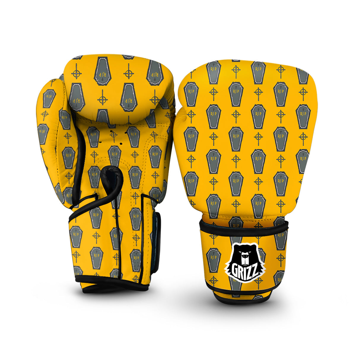 Halloween Gray Coffin Print Pattern Boxing Gloves-grizzshop