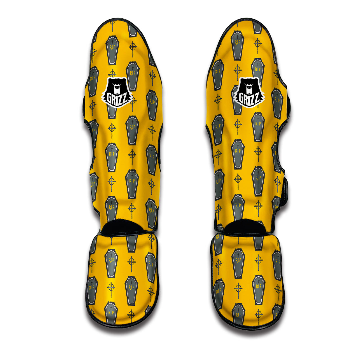 Halloween Gray Coffin Print Pattern Muay Thai Shin Guards-grizzshop