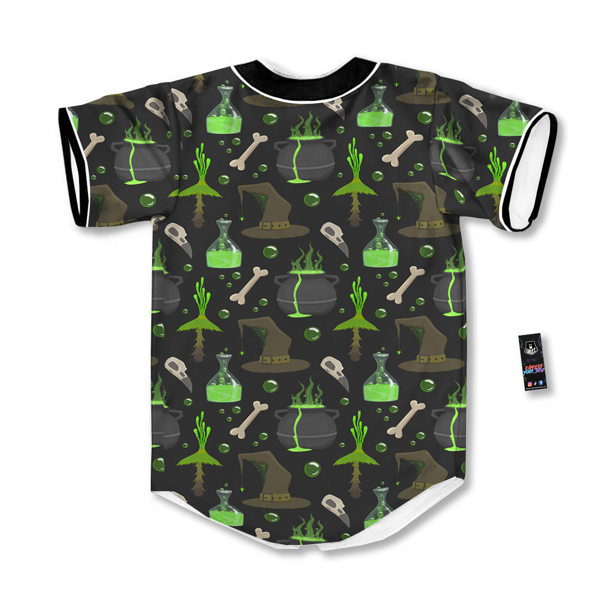 Halloween Green Poison Witch Print Pattern Baseball Jersey-grizzshop