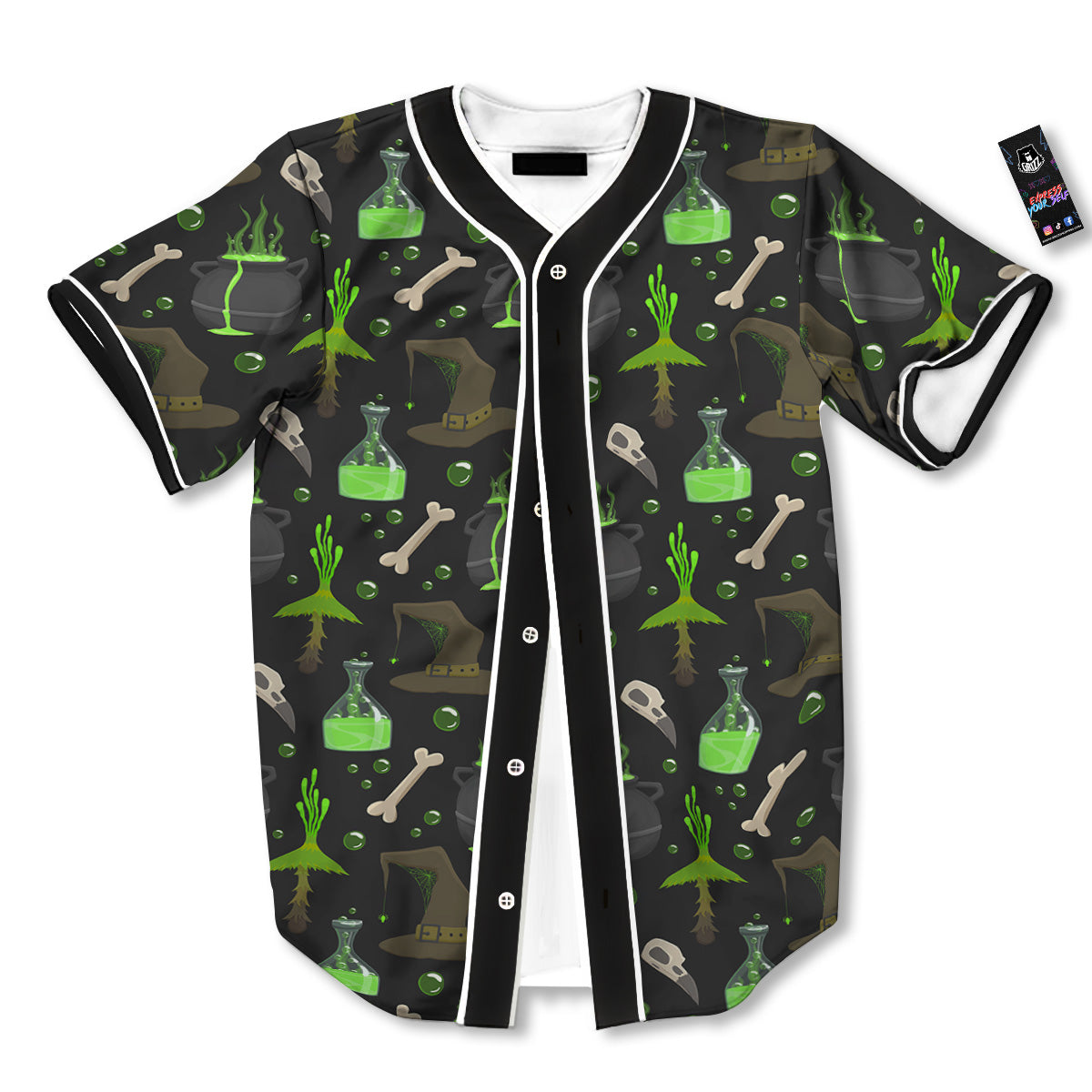 Halloween Green Poison Witch Print Pattern Baseball Jersey-grizzshop