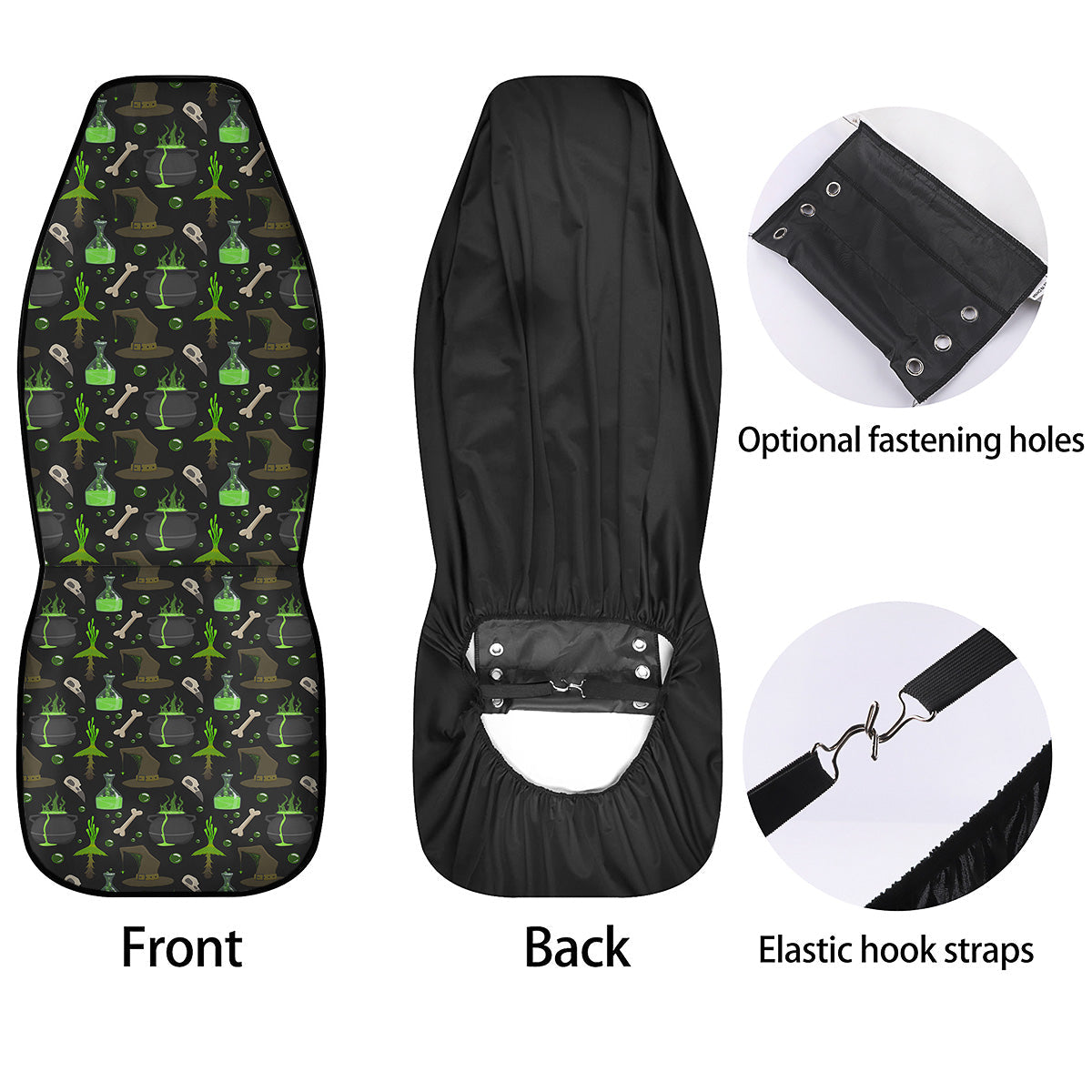 Halloween Green Poison Witch Print Pattern Car Seat Covers-grizzshop