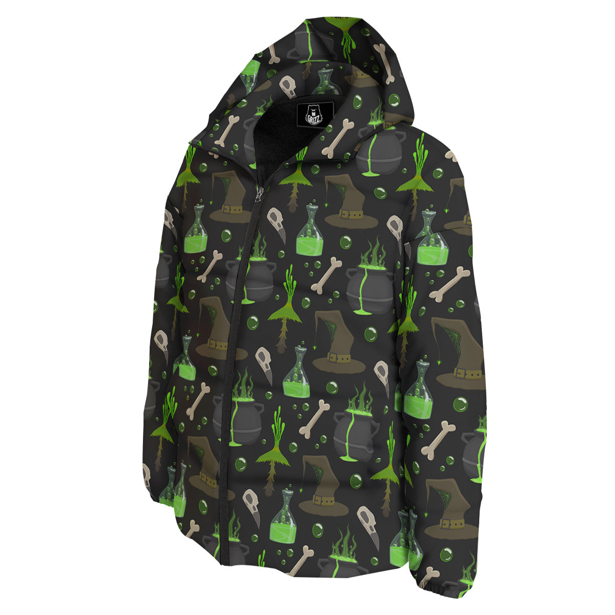 Halloween Green Poison Witch Print Pattern Down Jacket-grizzshop
