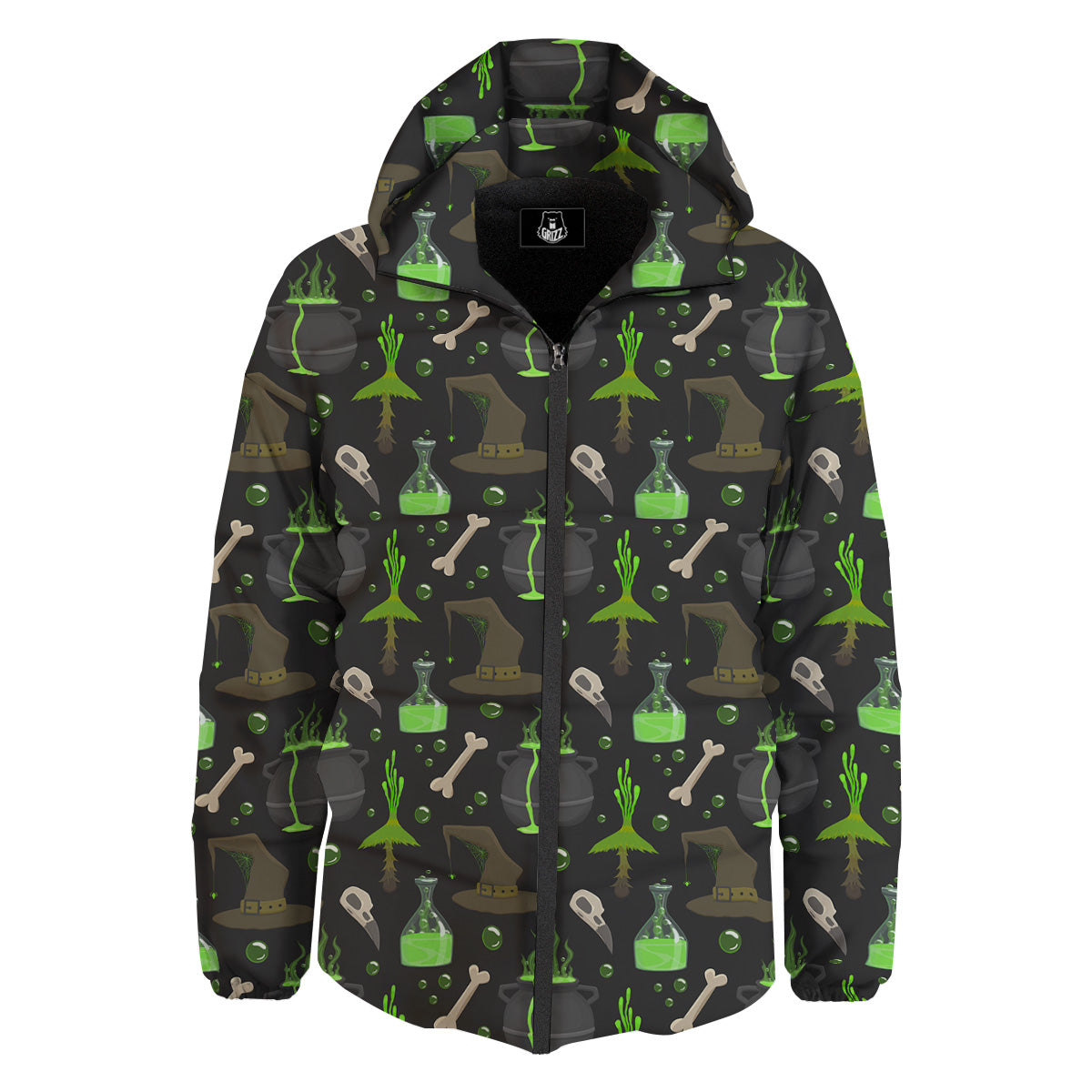 Halloween Green Poison Witch Print Pattern Down Jacket-grizzshop