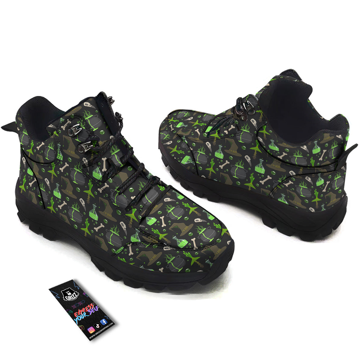 Halloween Green Poison Witch Print Pattern Hiking Shoes-grizzshop