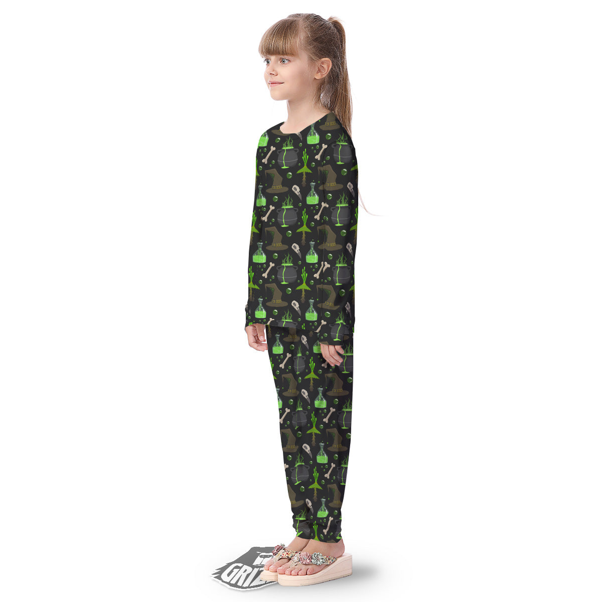 Halloween Green Poison Witch Print Pattern Kid's Pajamas-grizzshop