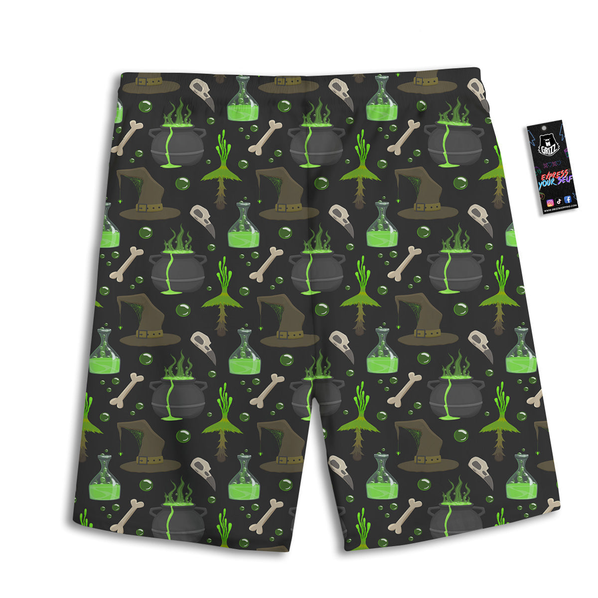 Halloween Green Poison Witch Print Pattern Men's Athletic Shorts