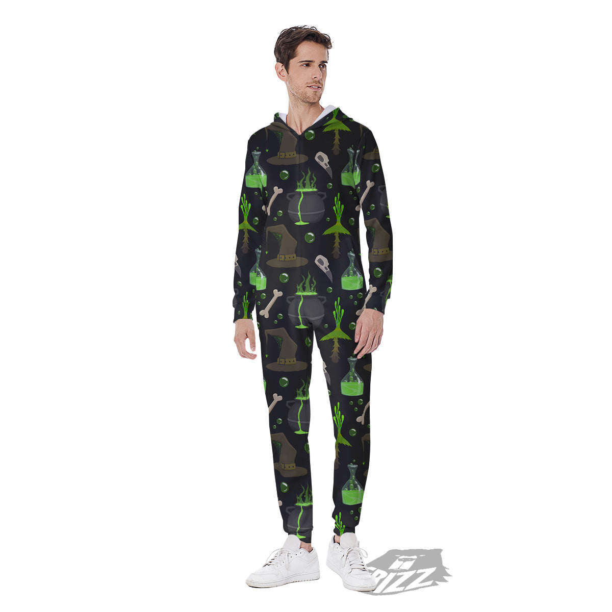 Halloween Green Poison Witch Print Pattern Men's Jumpsuit-grizzshop