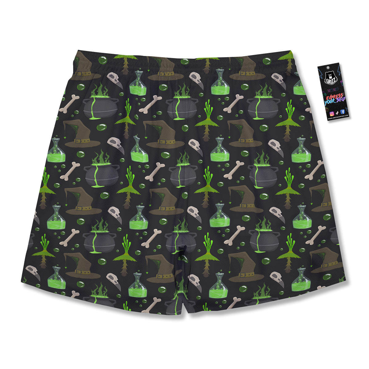 Halloween Green Poison Witch Print Pattern Men's Running Shorts-grizzshop