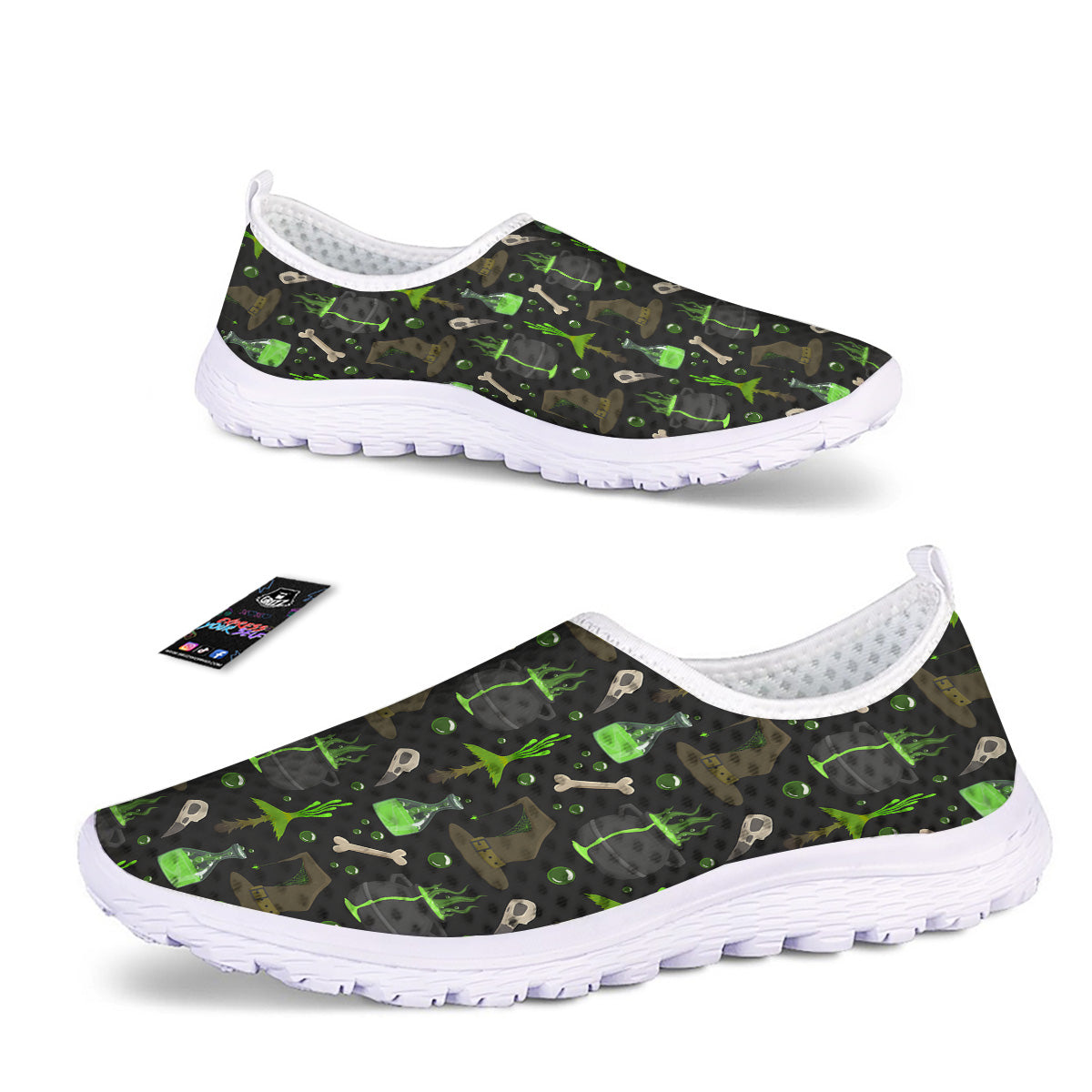 Halloween Green Poison Witch Print Pattern Nurse Shoes-grizzshop