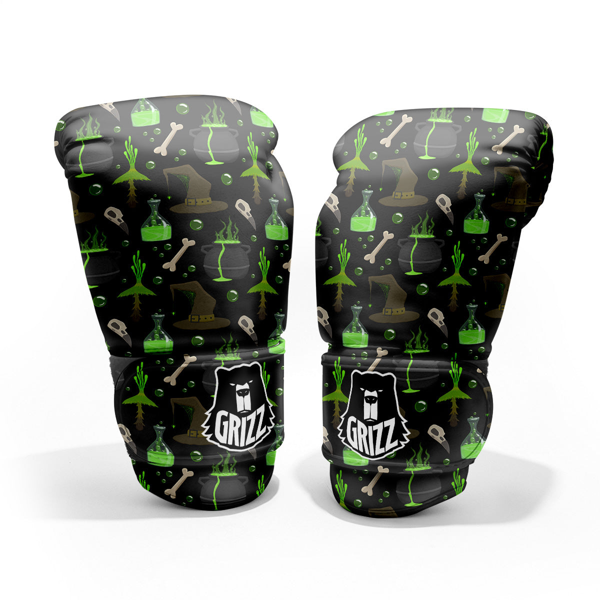 Halloween Green Poison Witch Print Pattern Pro Boxing Glove