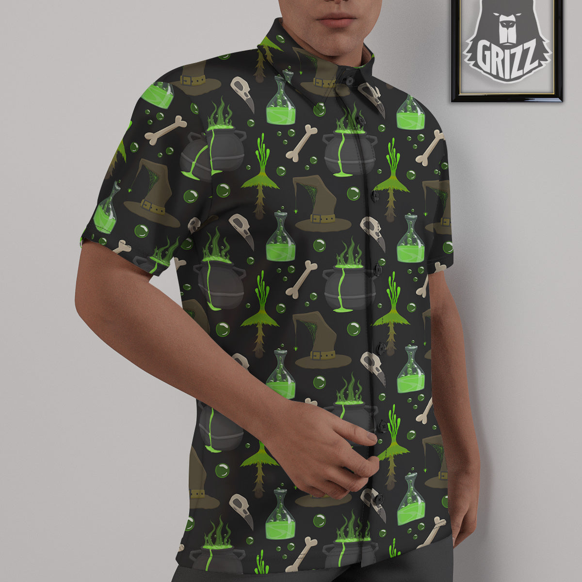 Halloween Green Poison Witch Print Pattern Untucked Shirts-grizzshop