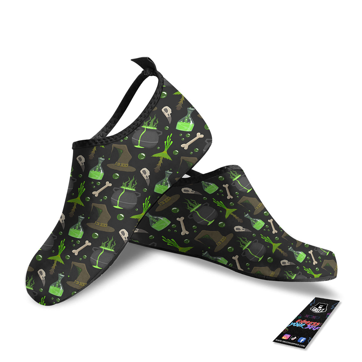 Halloween Green Poison Witch Print Pattern Water Shoes-grizzshop