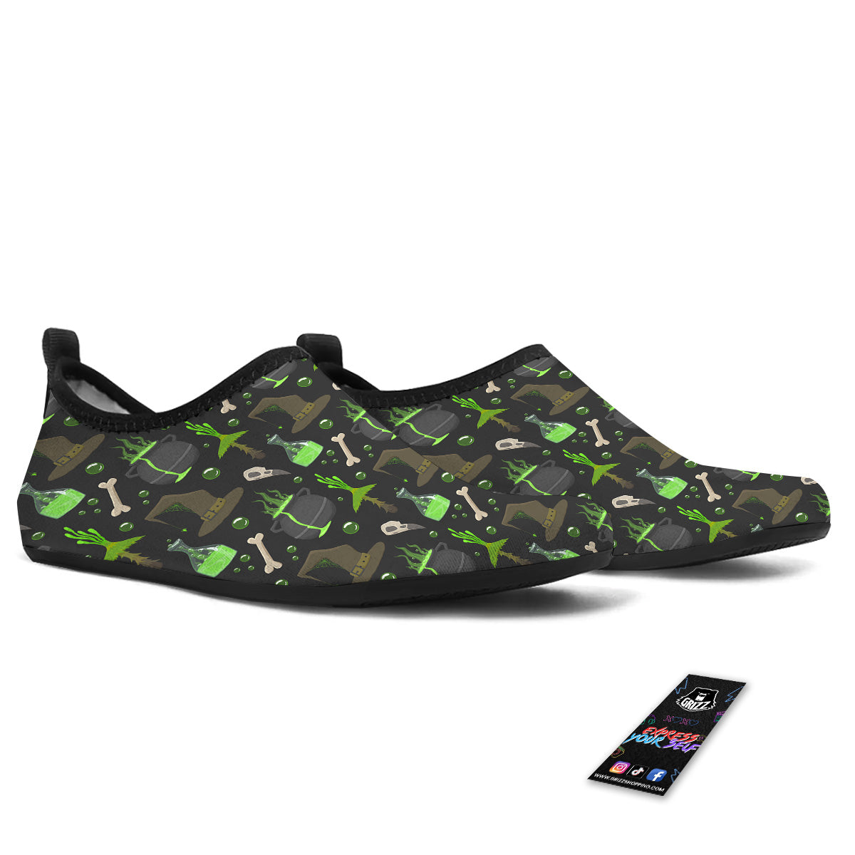Halloween Green Poison Witch Print Pattern Water Shoes-grizzshop