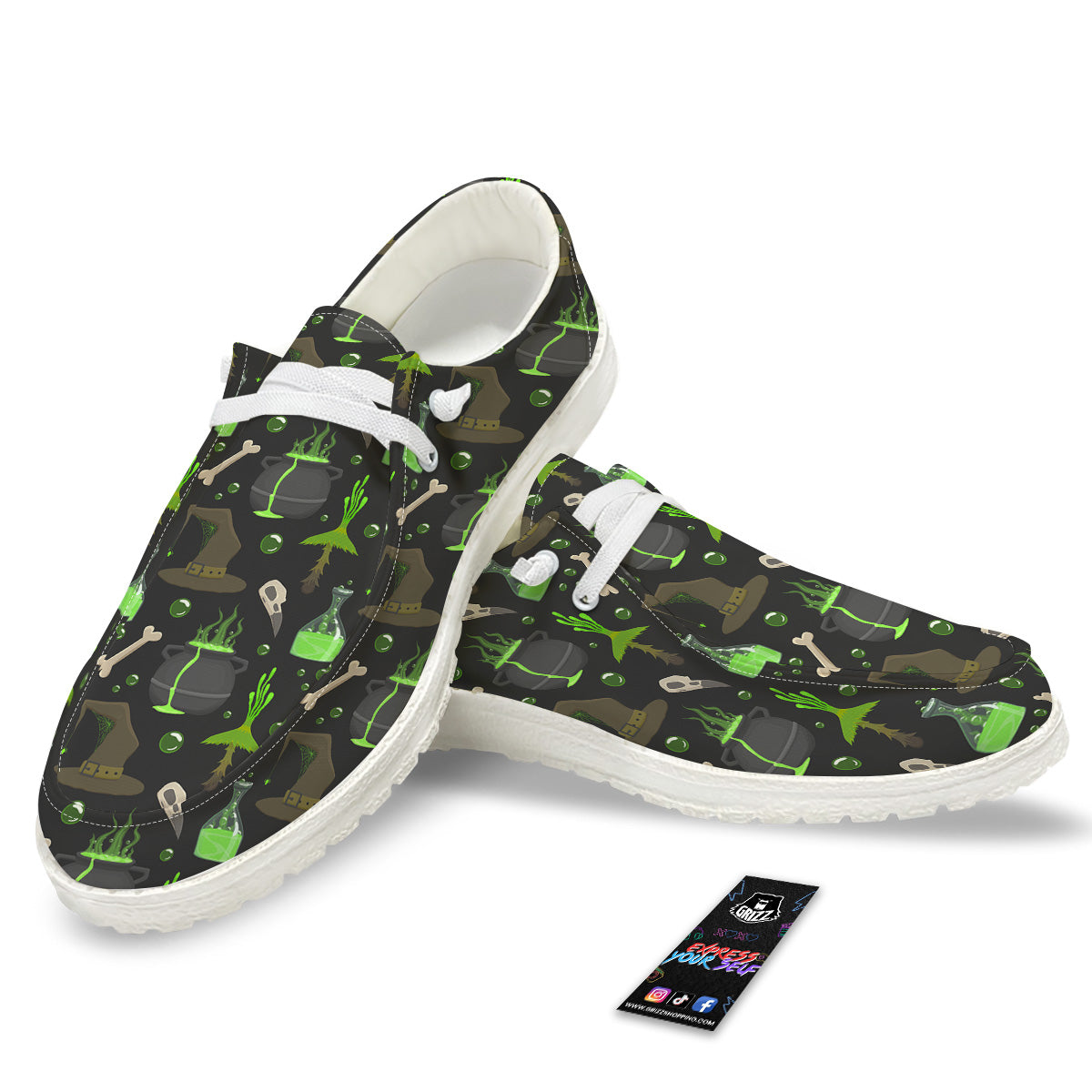 Halloween Green Poison Witch Print Pattern White Loafers-grizzshop