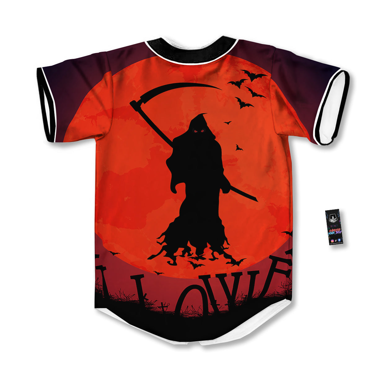 Halloween Grim Reaper Print Baseball Jersey-grizzshop