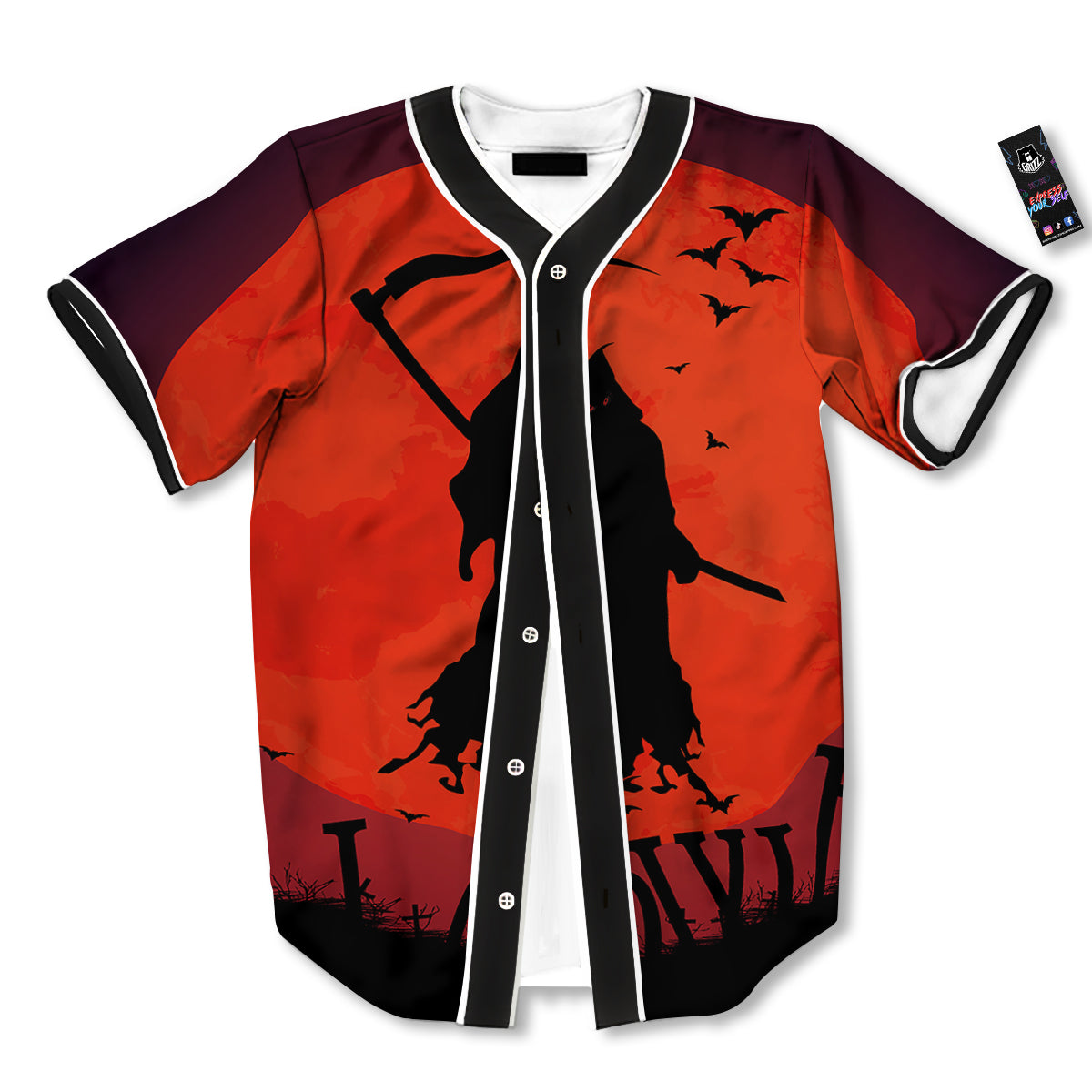 Halloween Grim Reaper Print Baseball Jersey-grizzshop