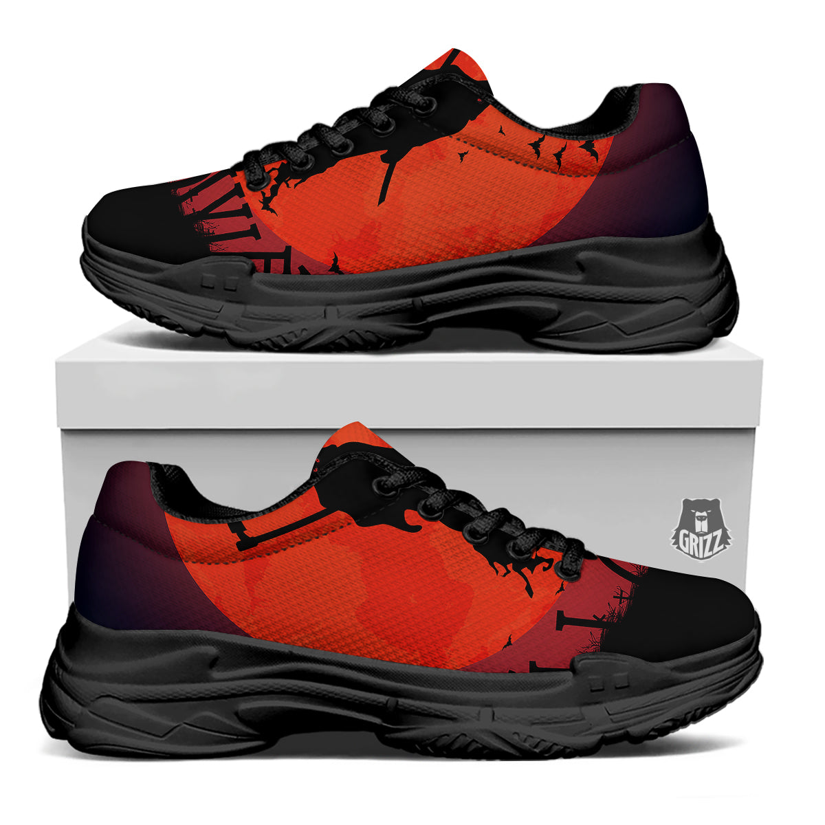 Halloween Grim Reaper Print Black Chunky Shoes-grizzshop
