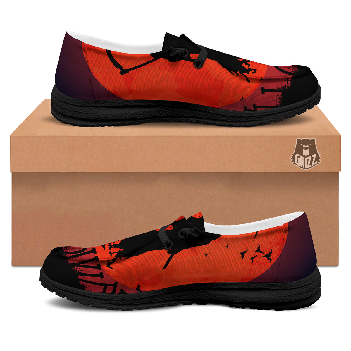Halloween Grim Reaper Print Black Loafers-grizzshop