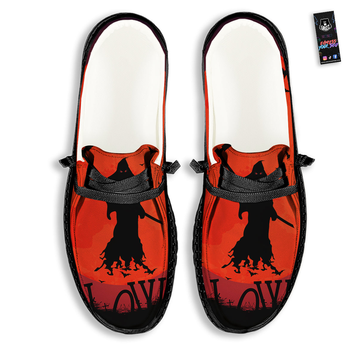 Halloween Grim Reaper Print Black Loafers-grizzshop