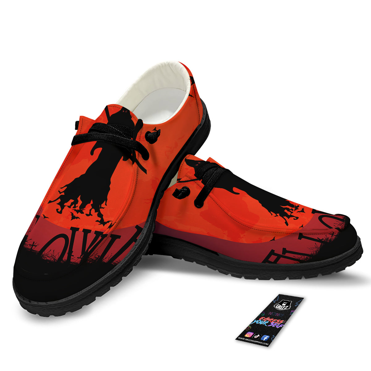 Halloween Grim Reaper Print Black Loafers-grizzshop
