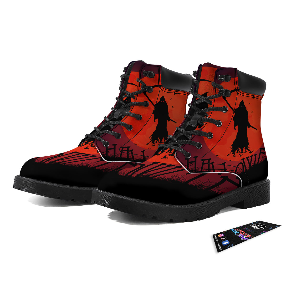Halloween Grim Reaper Print Boots-grizzshop