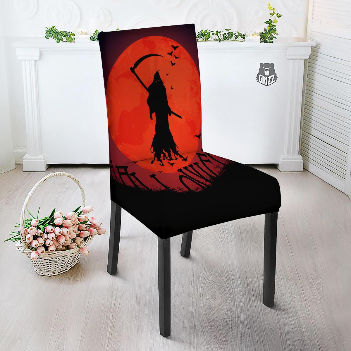 Halloween Grim Reaper Print Dining Chair Slipcover-grizzshop