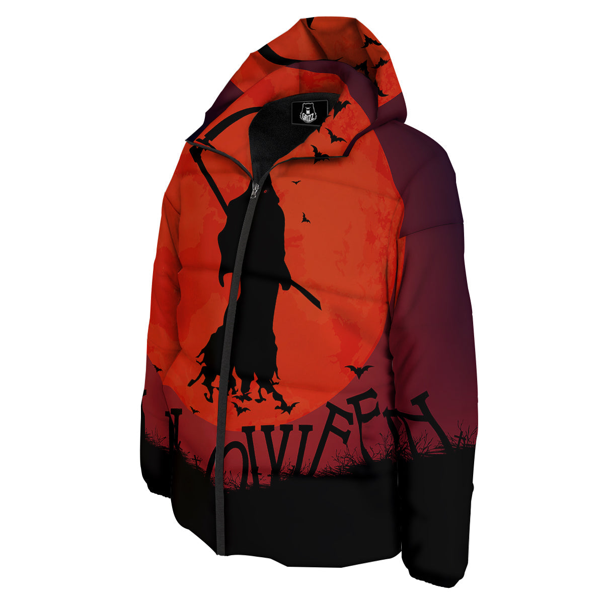 Halloween Grim Reaper Print Down Jacket-grizzshop
