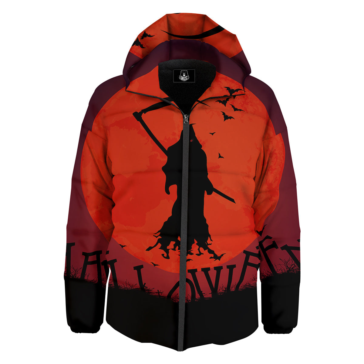 Halloween Grim Reaper Print Down Jacket-grizzshop