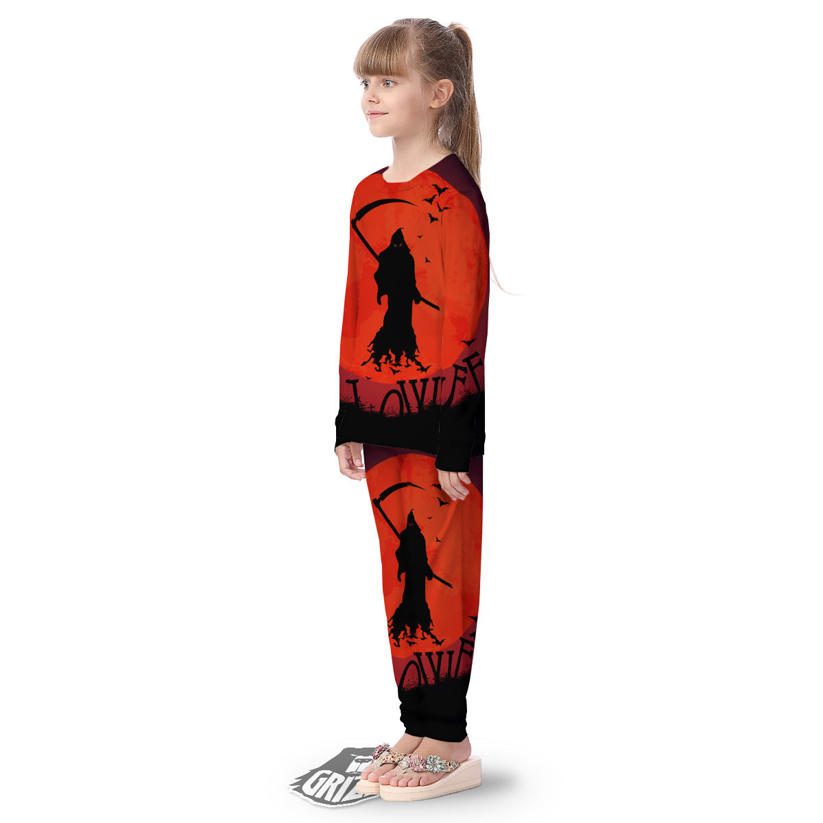 Halloween Grim Reaper Print Kid's Pajamas-grizzshop