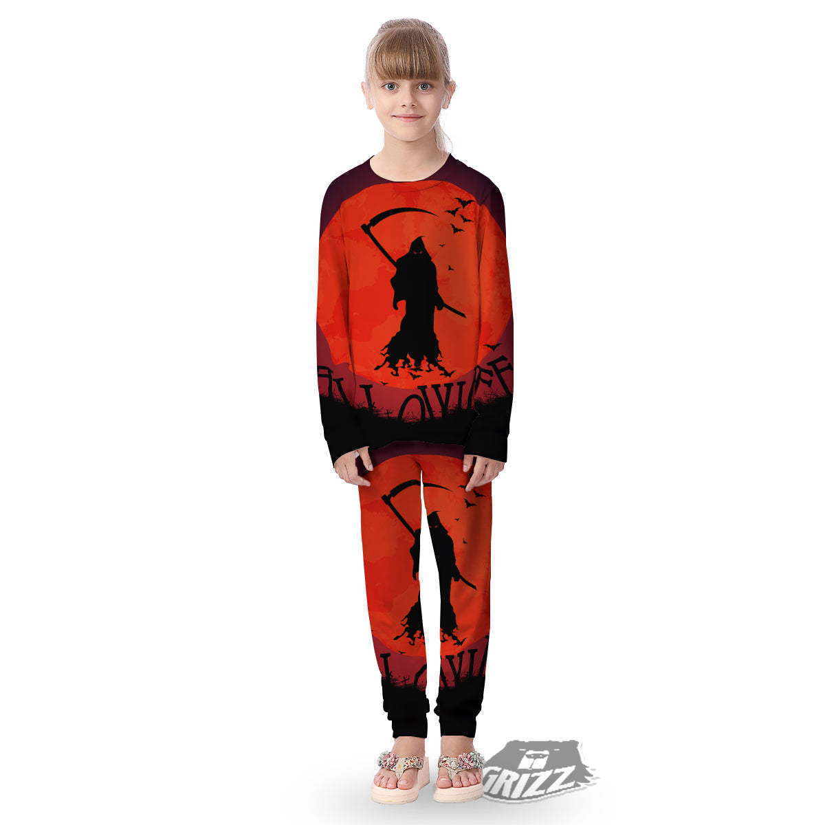 Halloween Grim Reaper Print Kid's Pajamas-grizzshop