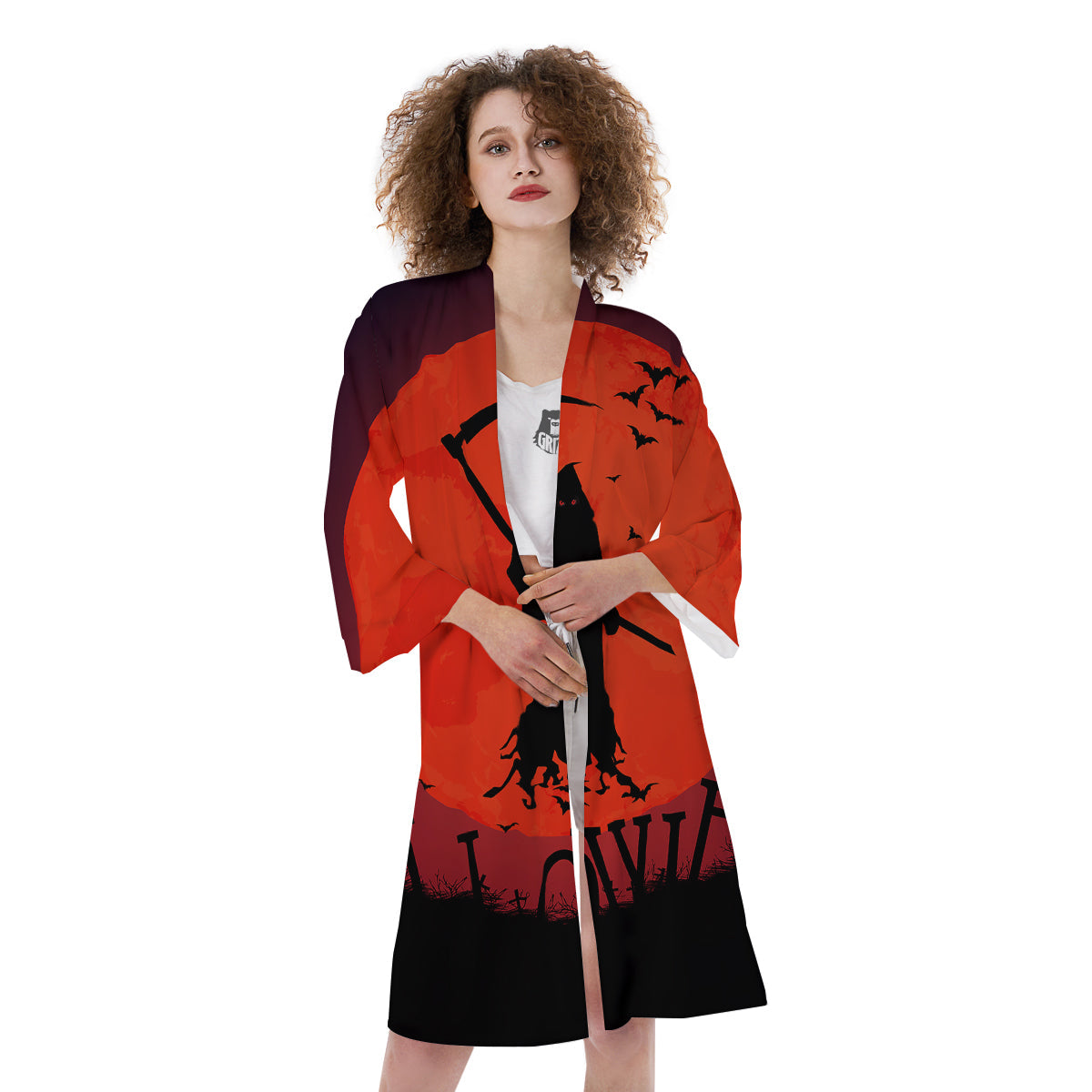 Halloween Grim Reaper Print Kimono-grizzshop