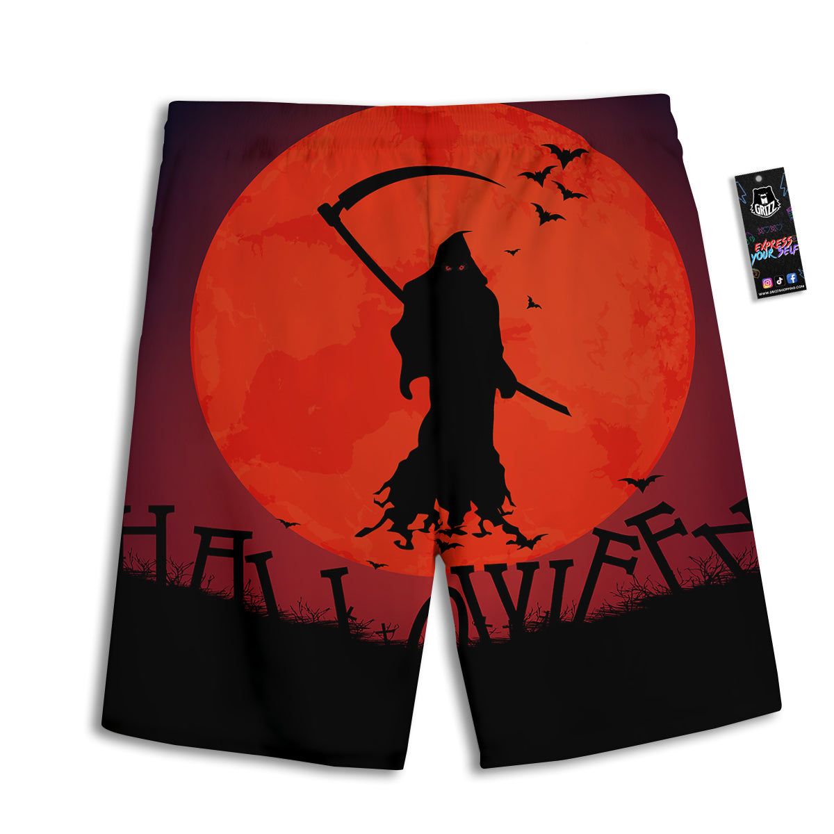 Halloween Grim Reaper Print Men's Athletic Shorts