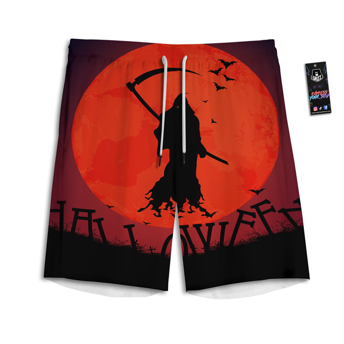Halloween Grim Reaper Print Men's Athletic Shorts