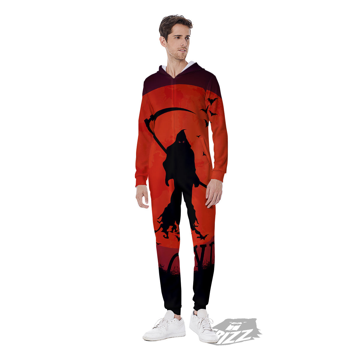 Halloween Grim Reaper Print Men's Jumpsuit-grizzshop