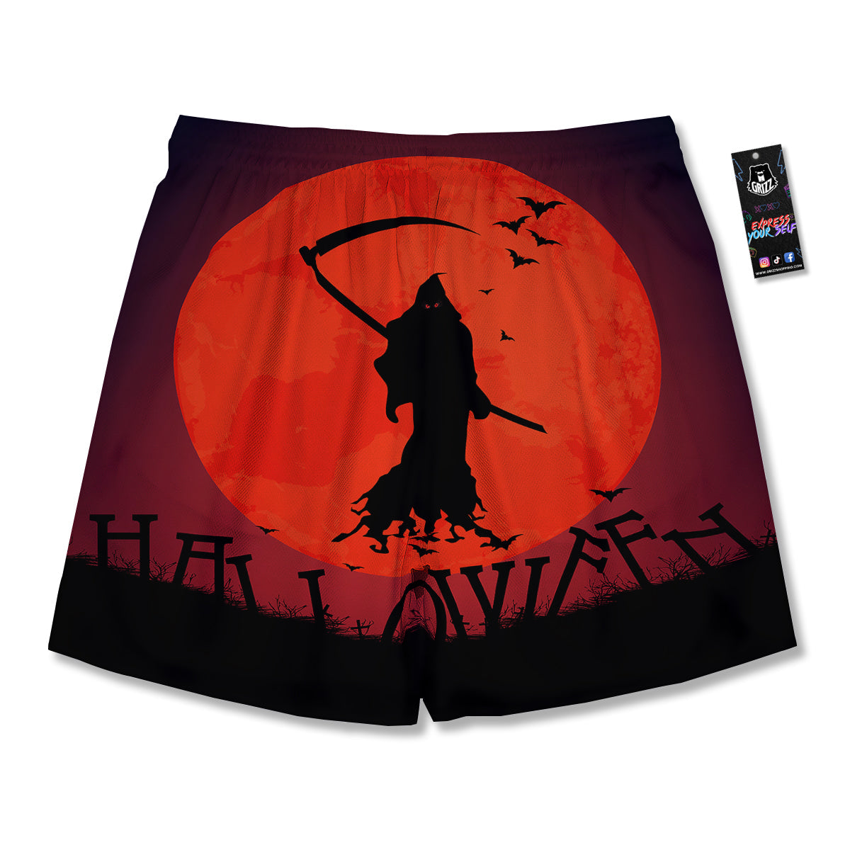 Halloween Grim Reaper Print Men's Running Shorts-grizzshop