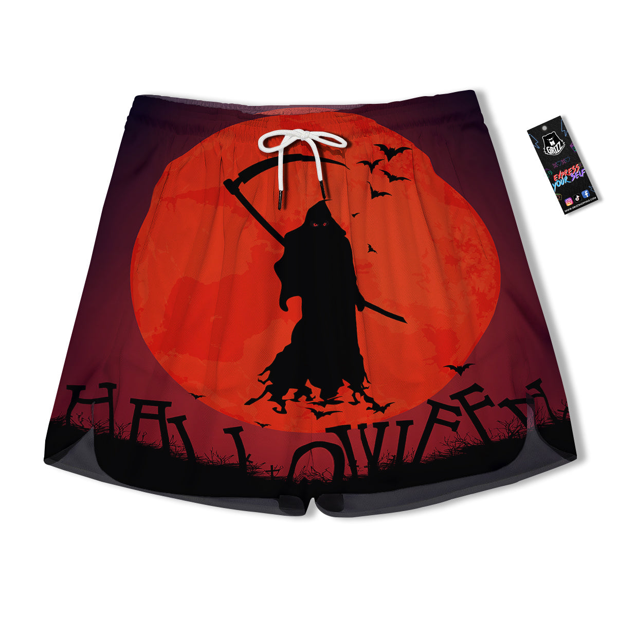 Halloween Grim Reaper Print Men's Running Shorts-grizzshop
