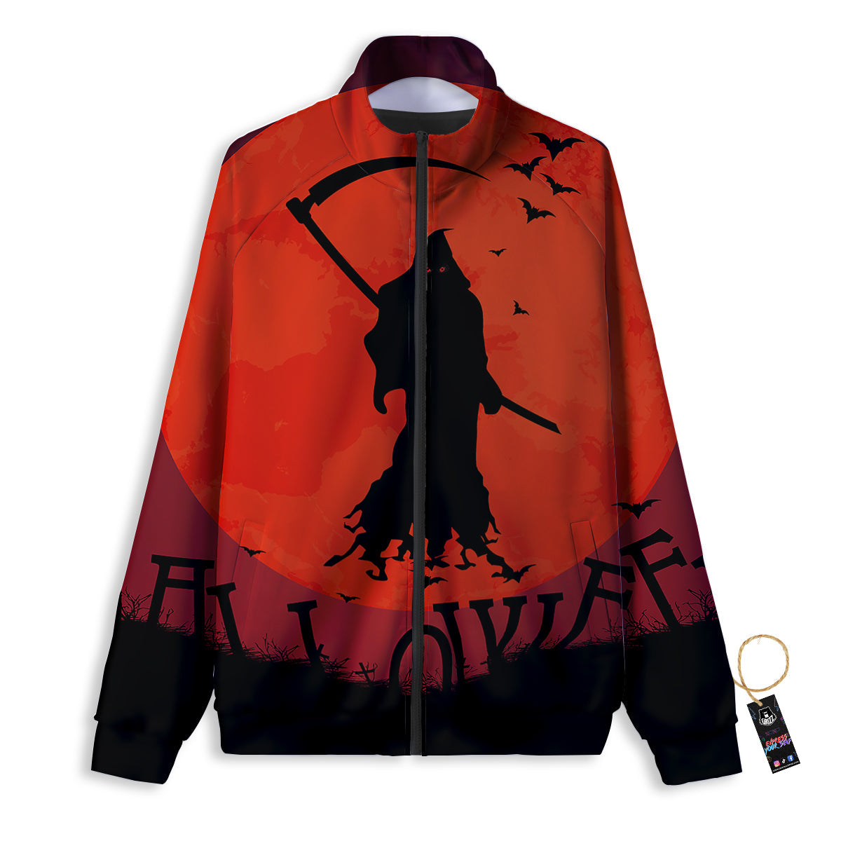 Halloween Grim Reaper Print Track Jacket-grizzshop