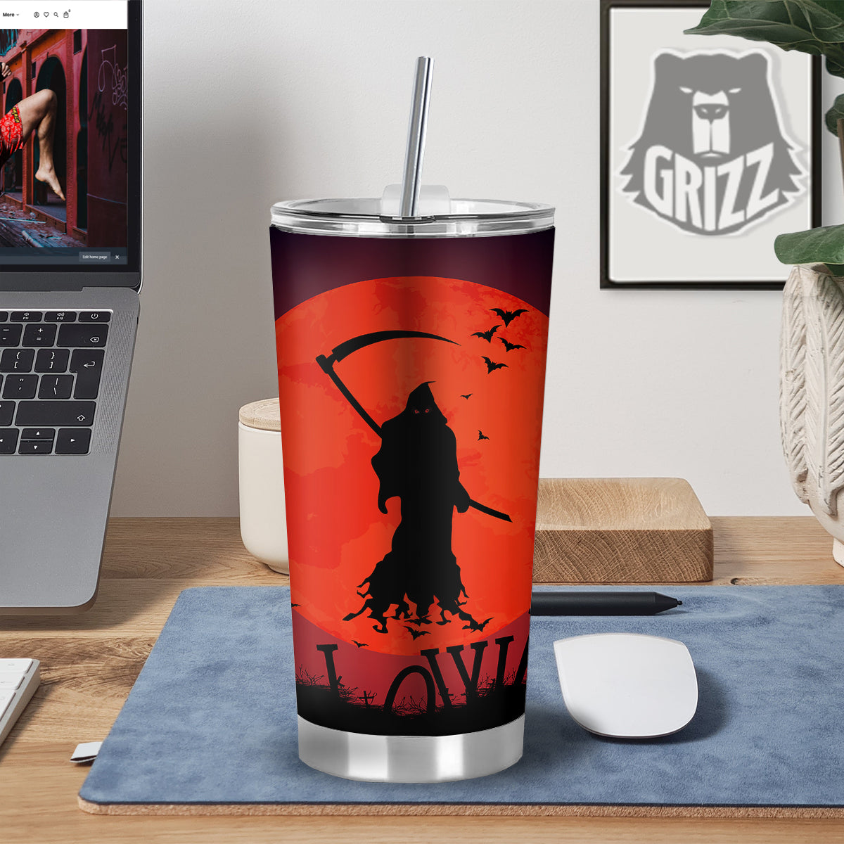 Halloween Grim Reaper Print Tumbler-grizzshop