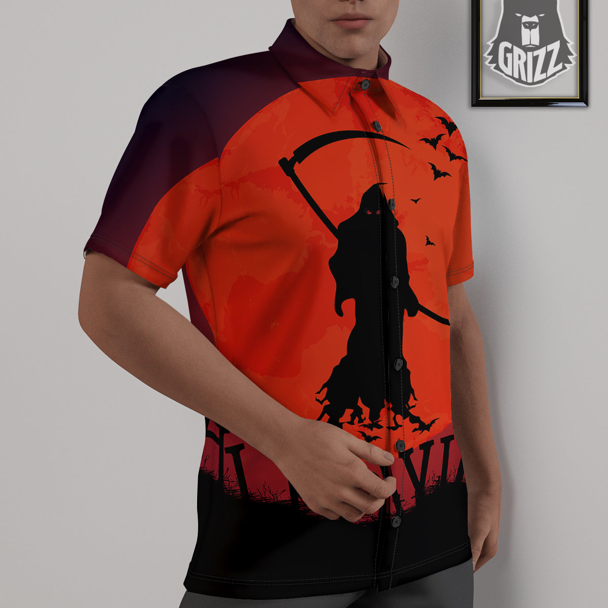 Halloween Grim Reaper Print Untucked Shirts-grizzshop