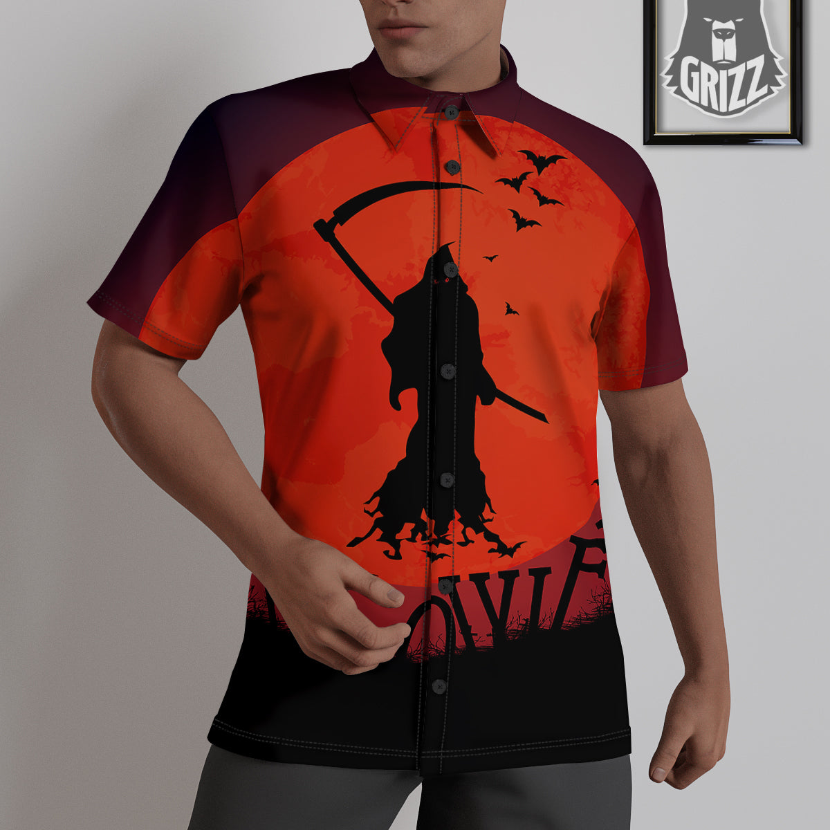 Halloween Grim Reaper Print Untucked Shirts-grizzshop