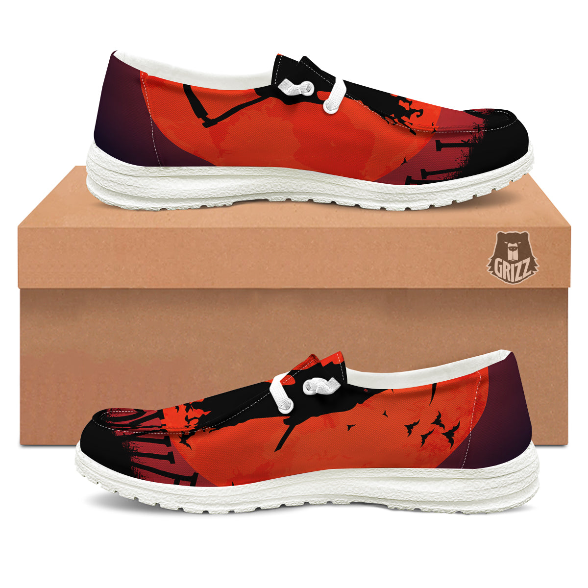 Halloween Grim Reaper Print White Loafers-grizzshop
